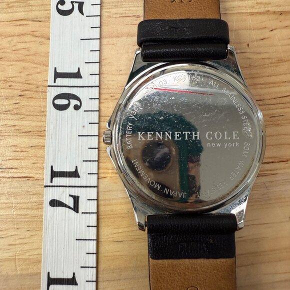 Kenneth Cole Mens Silver Watch With Black Leather Band Analog Date Display - Picture 9 of 12